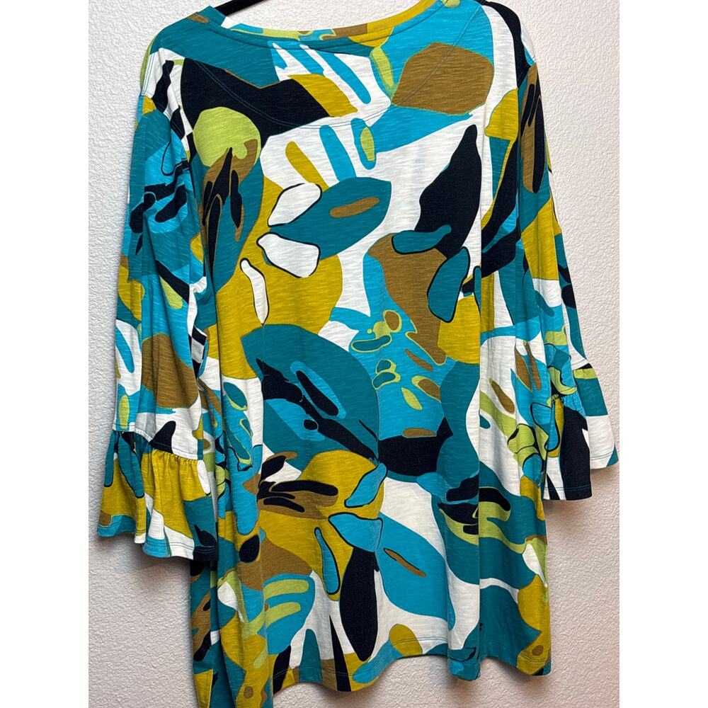 Multiples Women's White Green and Turquoise Tunic 3/4 Bell Sleeve Plus Size 2X - Picture 5 of 7